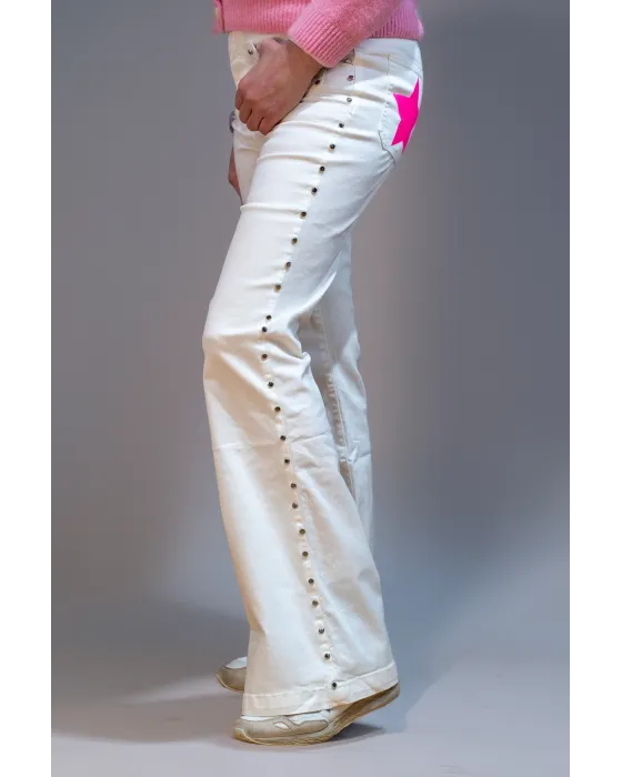 Pantalón Tejano Fantasía Blanco | Jeans Campana Estrellas | Maldita Shop