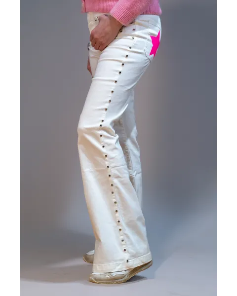 Pantalón Tejano Fantasía Blanco | Jeans Campana Estrellas | Maldita Shop