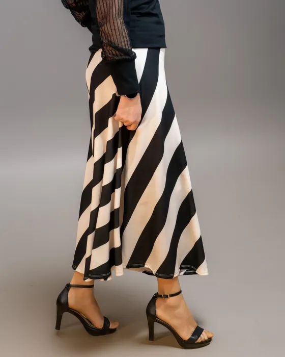 Falda Estivalitz Listas Beige y Negro | Falda Midi Elegante