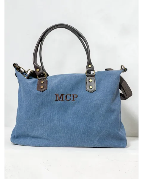 Bolso Aura Personalizado azul Lona y piel · Alma y Origen