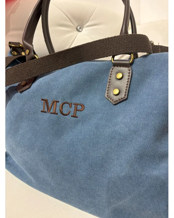 Bolso Aura Personalizado azul Lona y piel · Alma y Origen