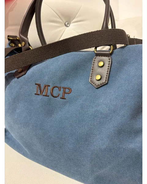 Bolso Aura Personalizado azul Lona y piel · Alma y Origen