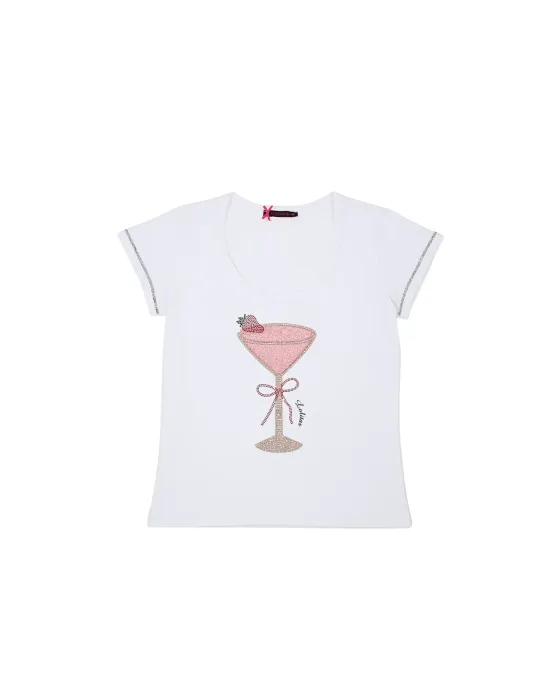 Camiseta LolitaS&L Blanca Cóctel Strass | Algodón y Lurex