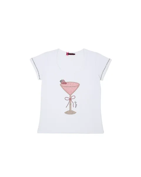 Camiseta LolitaS&L Blanca Cóctel Strass | Algodón y Lurex