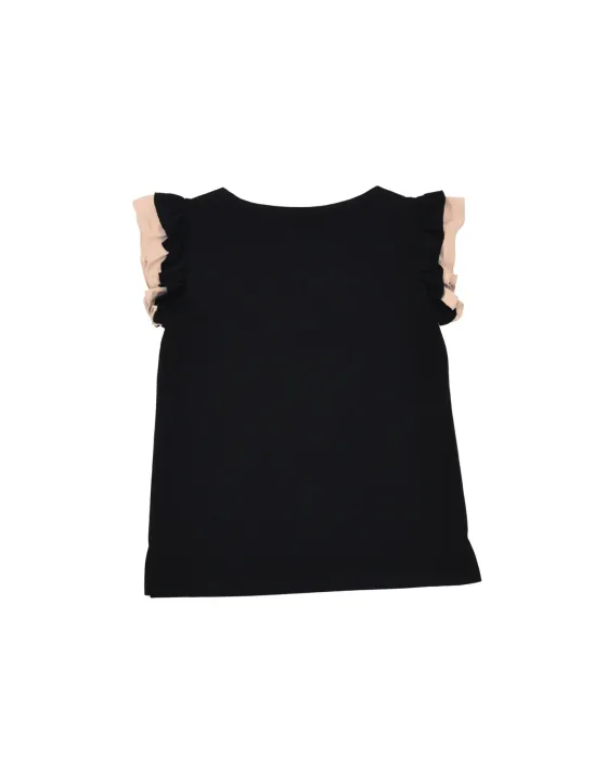 Camiseta Negra Palmera Bordada LolitaS&L | Volantes y Escote Cuadrado