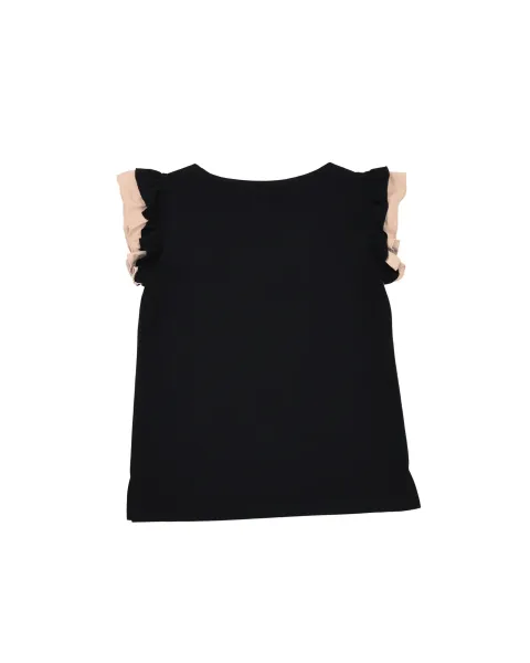 Camiseta Negra Palmera Bordada LolitaS&L | Volantes y Escote Cuadrado