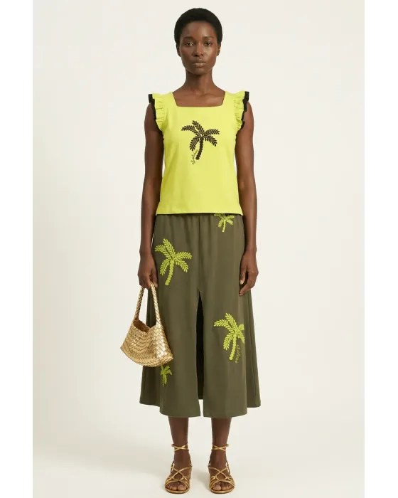 Camiseta Verde Ácido Palmera LolitaS&L | Volantes y Diseño Tropical