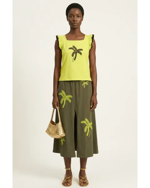Camiseta Verde Ácido Palmera LolitaS&L | Volantes y Diseño Tropical