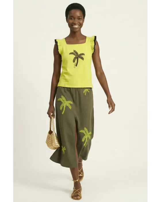 Camiseta Verde Ácido Palmera LolitaS&L | Volantes y Diseño Tropical