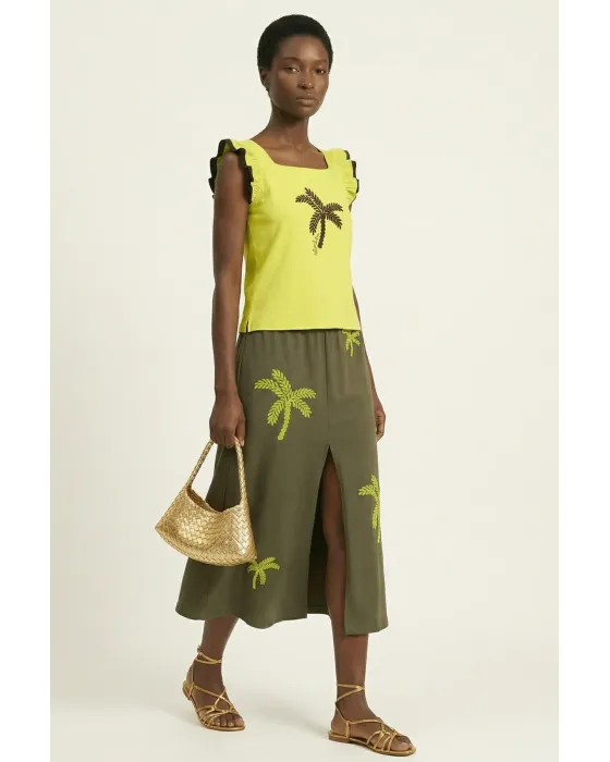 Camiseta Verde Ácido Palmera LolitaS&L | Volantes y Diseño Tropical