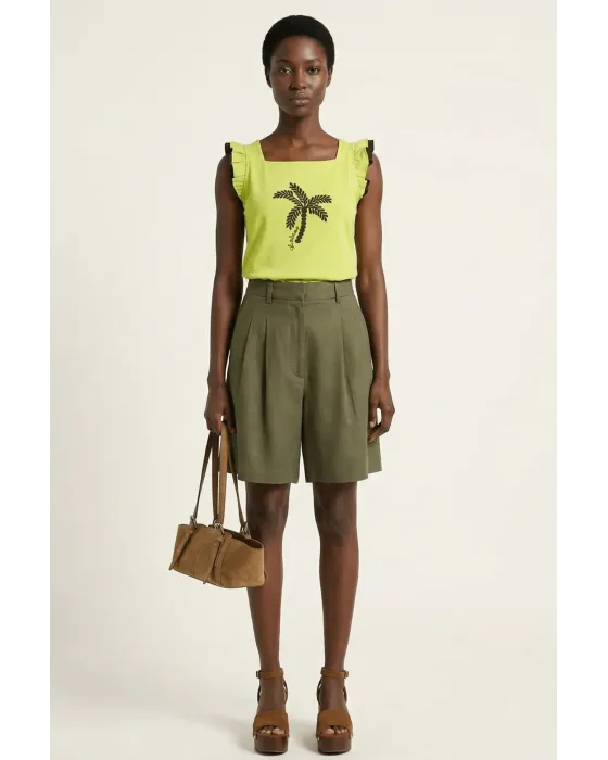 Camiseta Verde Ácido Palmera LolitaS&L | Volantes y Diseño Tropical