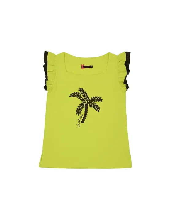 Camiseta Verde Ácido Palmera LolitaS&L | Volantes y Diseño Tropical