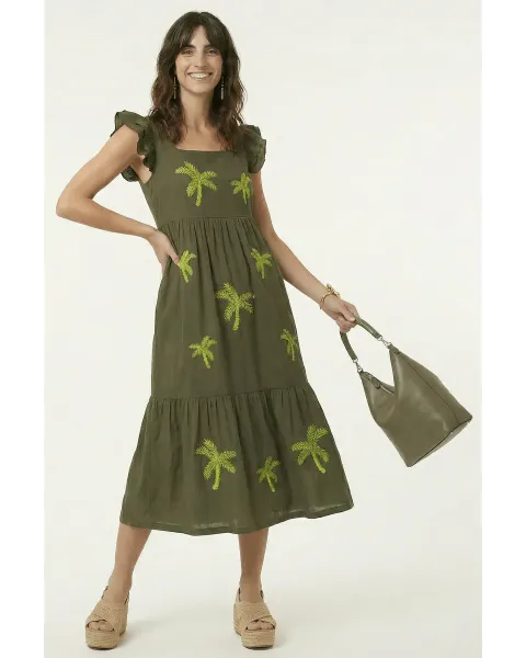 Vestido Midi Militar Palmeras LolitaS&L | Diseño Tiered con Volantes