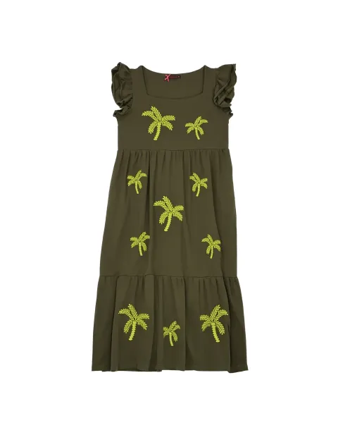 Vestido Midi Militar Palmeras LolitaS&L | Diseño Tiered con Volantes