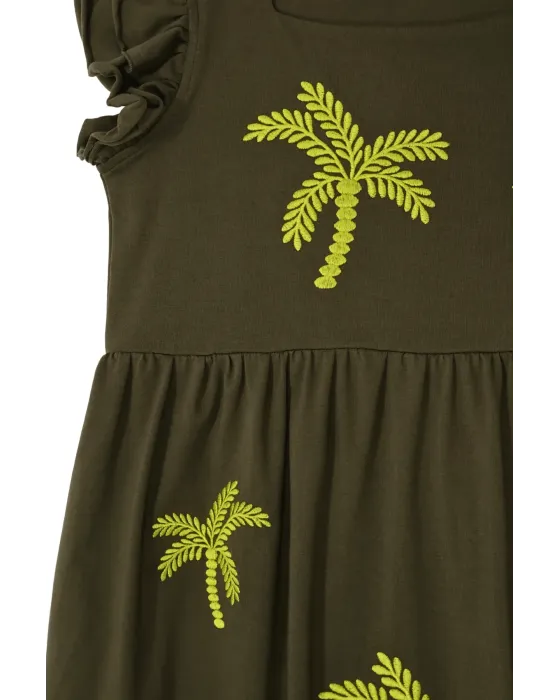 Vestido Midi Militar Palmeras LolitaS&L | Diseño Tiered con Volantes