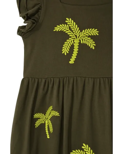 Vestido Midi Militar Palmeras LolitaS&L | Diseño Tiered con Volantes