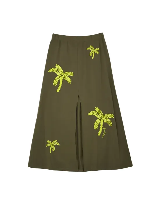 Falda Midi Militar Palmeras LolitaS&L | Cintura Elástica y Abertura