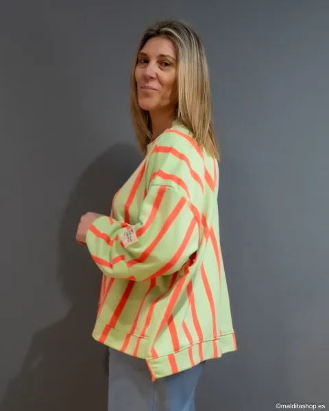 Sudadera Oversize Verde Flúor y Naranja | Esenciales de Maldita