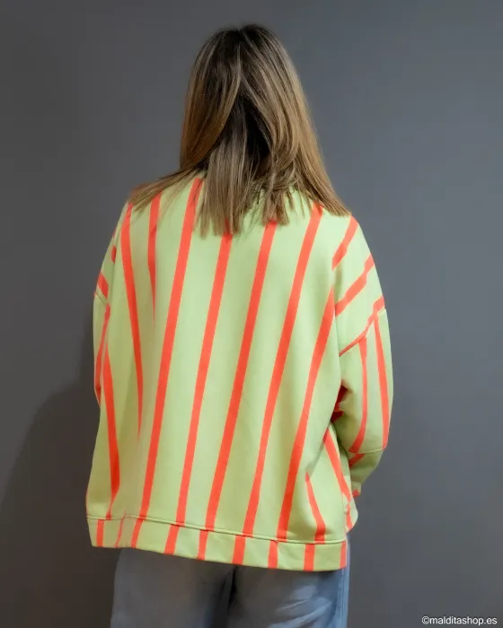 Sudadera Oversize Verde Flúor y Naranja | Esenciales de Maldita