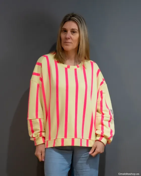Sudadera Oversize Amarillo Neón y Rosa | Esenciales de Maldita