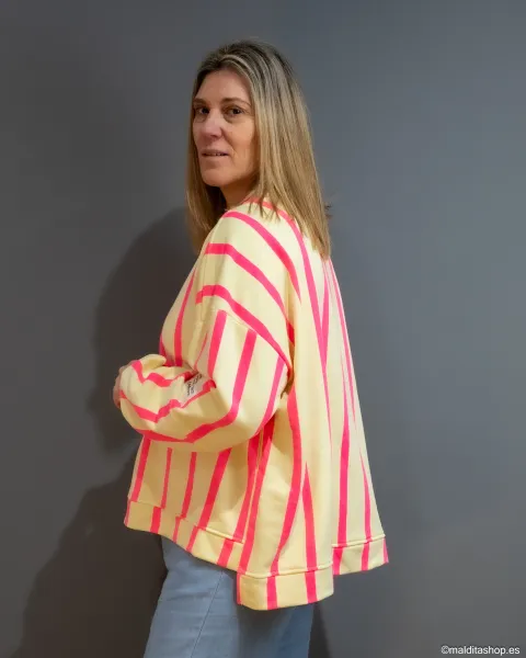 Sudadera Oversize Amarillo Neón y Rosa | Esenciales de Maldita