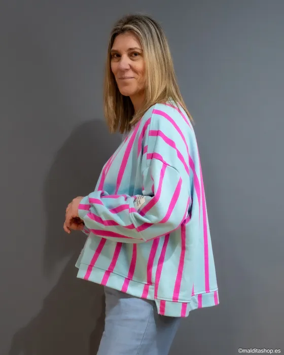 Sudadera Oversize Azul Cielo y Rosa | Esenciales de Maldita