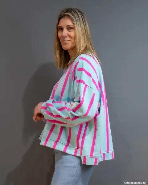 Sudadera Oversize Azul Cielo y Rosa | Esenciales de Maldita