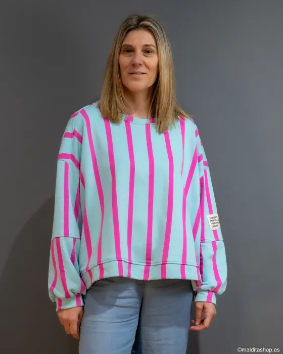 Sudadera Oversize Azul Cielo y Rosa | Esenciales de Maldita