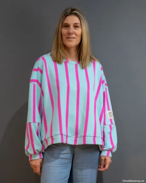 Sudadera Oversize Azul Cielo y Rosa | Esenciales de Maldita