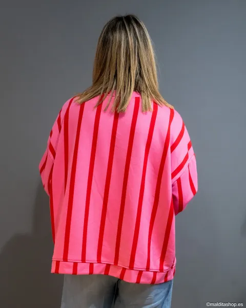 Sudadera Oversize Rosa Flúor y Roja | Esenciales de Maldita