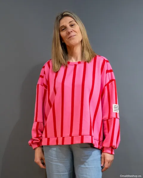 Sudadera Oversize Rosa Flúor y Roja | Esenciales de Maldita