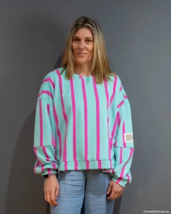Sudadera Oversize Turquesa Flúor y Rosa | Esenciales de Maldita