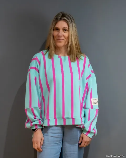 Sudadera Oversize Turquesa Flúor y Rosa | Esenciales de Maldita
