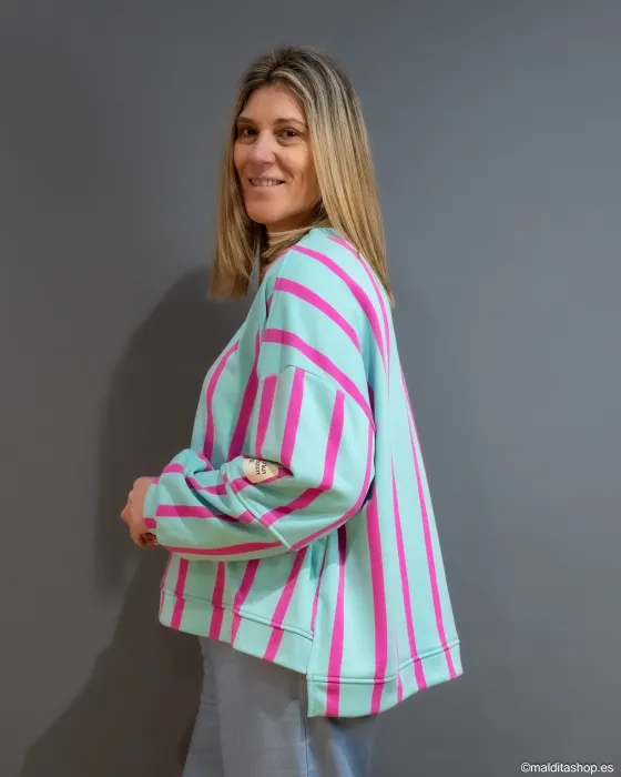 Sudadera Oversize Turquesa Flúor y Rosa | Esenciales de Maldita