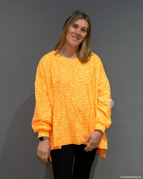 Sudadera Oversize Animal Print Flúor Amarillo Naranja | Selección Esenciales Ana