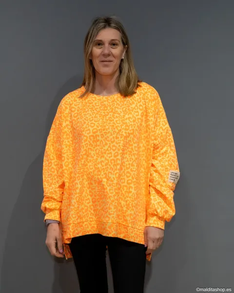 Sudadera Oversize Animal Print Flúor Amarillo Naranja | Selección Esenciales Ana