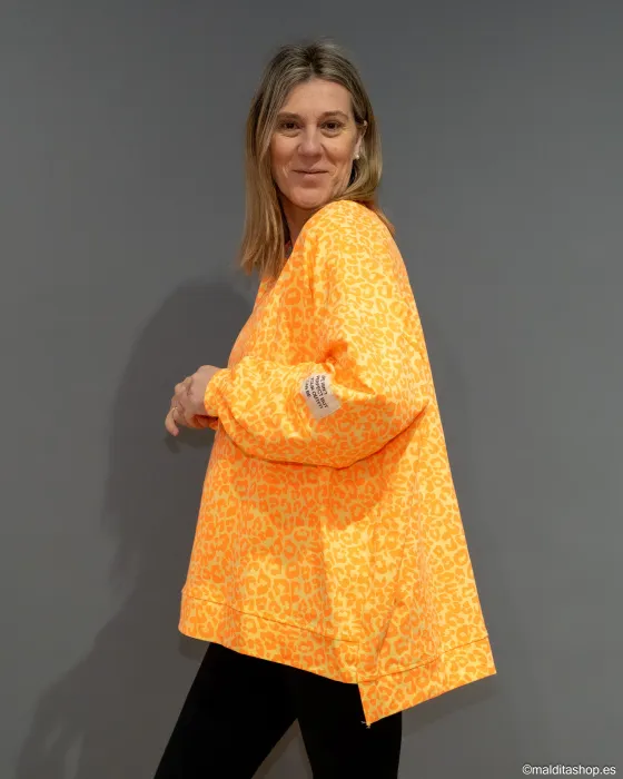 Sudadera Oversize Animal Print Flúor Amarillo Naranja | Selección Esenciales Ana