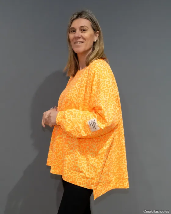 Sudadera Oversize Animal Print Flúor Amarillo Naranja | Selección Esenciales Ana