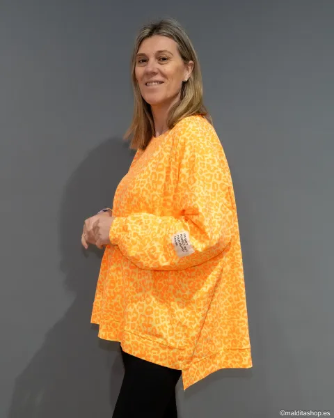 Sudadera Oversize Animal Print Flúor Amarillo Naranja | Selección Esenciales Ana