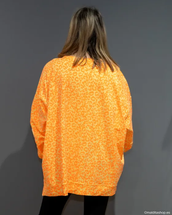 Sudadera Oversize Animal Print Flúor Amarillo Naranja | Selección Esenciales Ana