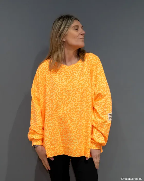Sudadera Oversize Animal Print Flúor Amarillo Naranja | Selección Esenciales Ana