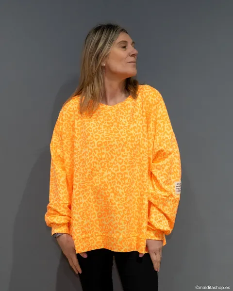 Sudadera Oversize Animal Print Flúor Amarillo Naranja | Selección Esenciales Ana