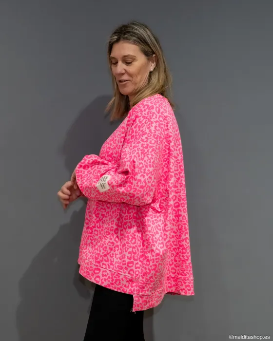 Sudadera Oversize Animal Print Flúor Rosa Fucsia | Selección Esenciales Ana