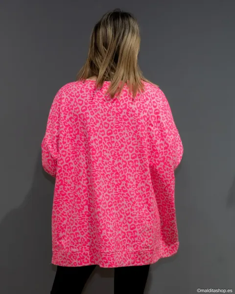 Sudadera Oversize Animal Print Flúor Rosa Fucsia | Selección Esenciales Ana