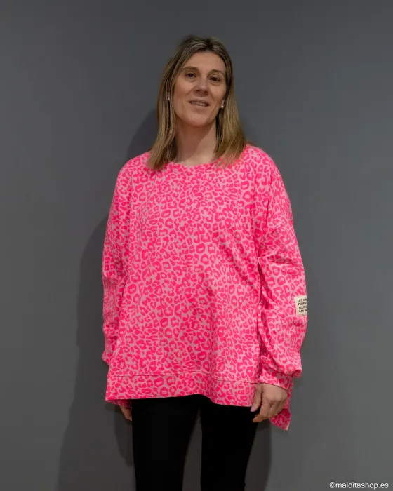 Sudadera Oversize Animal Print Flúor Rosa Fucsia | Selección Esenciales Ana