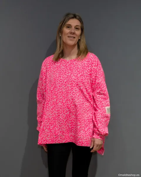 Sudadera Oversize Animal Print Flúor Rosa Fucsia | Selección Esenciales Ana