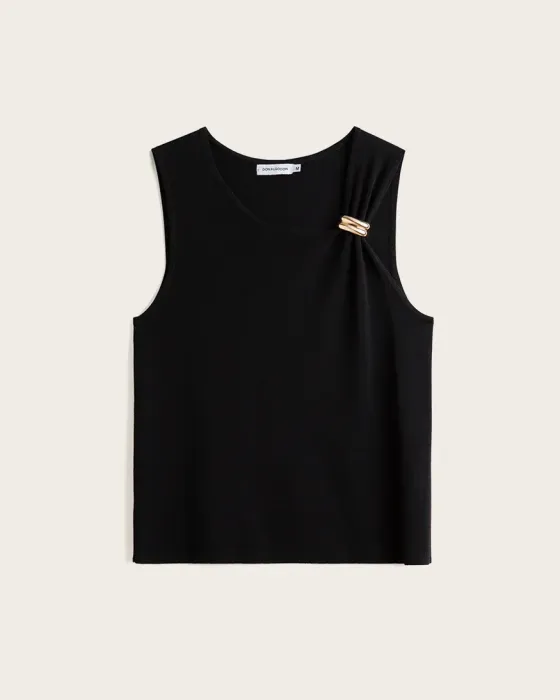 Top Tirante Ancho Don Algodón Noémie Negro | Detalle Dorado