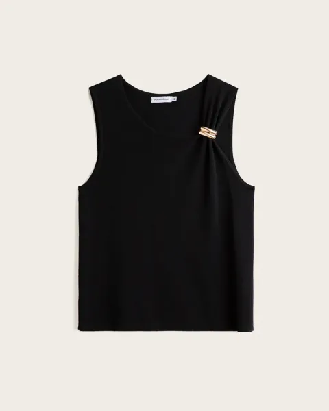 Top Tirante Ancho Don Algodón Noémie Negro | Detalle Dorado