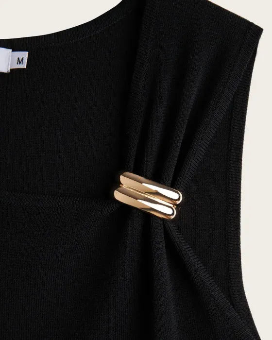 Top Tirante Ancho Don Algodón Noémie Negro | Detalle Dorado