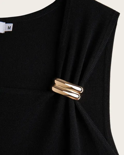 Top Tirante Ancho Don Algodón Noémie Negro | Detalle Dorado